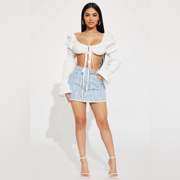 Sweet Rebel Distressed Denim Mini Skirt - Light Blue (MEDIUM) - Picture 2 of 4